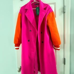 SHEIN Pink and Orange Double-Breasted Coat